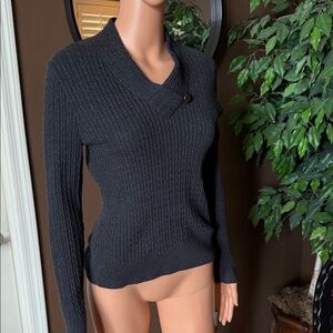 JEANNE PIERRE Charcoal V-Neck Ribbed Sweater